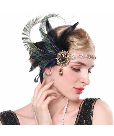 IYOU Crystal Feather Flapper Headpiece Black Rhinestone Headband 1920s Gatsby Hair Accessories for Women Vintage Festival Prom Costume - Buy Online on GoSupps.com