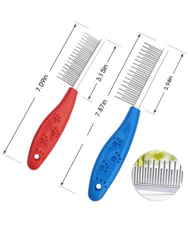 2PCS Pet Hair Buster Comb for Dogs, Cats, Rabbits, Hamsters - Stainless Steel Detangling Brush with Long and Short Teeth - Red and Blue - Buy Online on GoSupps.com