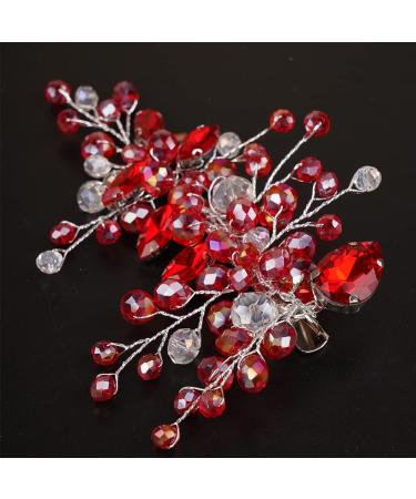 Kercisbeauty Red Crystal Hair Piece for Women and Girls Wedding Bridal Hair Clips Boho Cute Rhinestones Hair Accessory (Red) - Buy Online on GoSupps.com