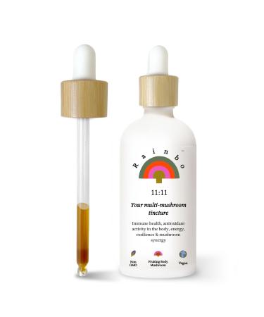 Rainbo - 11:11 Multi Mushroom Tincture - 11-in-1 Dual Extract Mushroom Blend - Comprehensive Immune Support Brain Support Liquid Lion's Mane & Turkey Tail Vegan Non GMO 3.4 fl oz Alcohol Based
