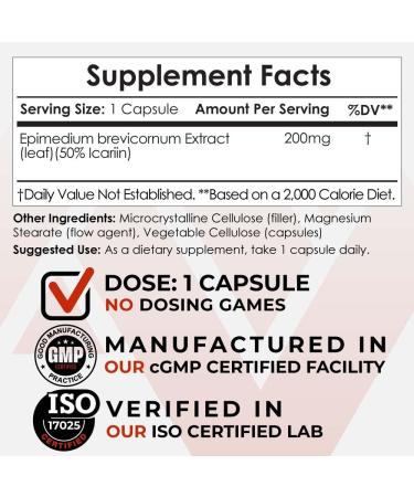Nootropics Depot Horny Goat Weed Capsules 200mg | 30 Count | Minimum 50% Icariin | Epimedium brevicornum - Buy Online on GoSupps.com