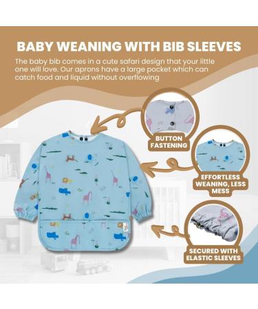 Yum Yum's Silicone Baby Bibs - Waterproof Long Sleeve Feeding Bib with Safari Friends Design | Ideal for Baby Weaning 6-12 Months - Buy Online on GoSupps.com