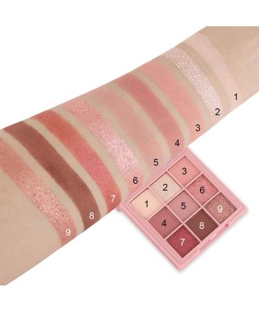 9-Color Pink Rose Shimmer Matte Eyeshadow Palette | High Pigmented Glitter | Waterproof & Long-Lasting | D03 - Buy Online on GoSupps.com
