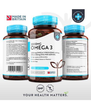 Omega 3 Fish Oil 2000mg (240 Softcapsules) for Brain Heart Vision Joint Care - Buy Online on GoSupps.com
