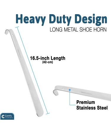 Comfy Clothiers 16.5-inch Long Handled Metal Shoe Horn - Heavy Duty Steel Shoehorn for Boots and Shoes - Buy Online on GoSupps.com