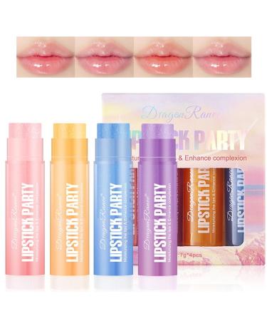 4 Pcs Shimmer Tinted Lip Balm Set Hydrating Color changing Lipstick Moisturizing Tinted Lip Gloss Long Lasting Nutritious Balm Gift Set