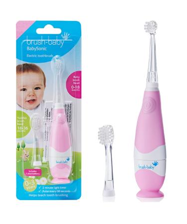 Brush Baby BabySonic Electric Toothbrush for Ages 0-3 Years - Includes 2 Sensitive Brush Heads (Pink)