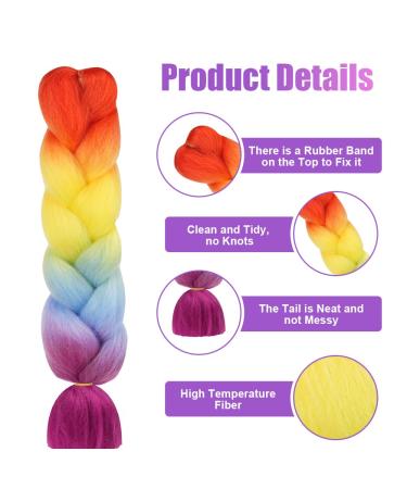 Aomig Ombre Synthetic Hair Extensions - 24 Strands for Braiding - Colorful Fake Hair for Box Braids (Purple/Blue/Yellow/Orange) - Buy Online on GoSupps.com