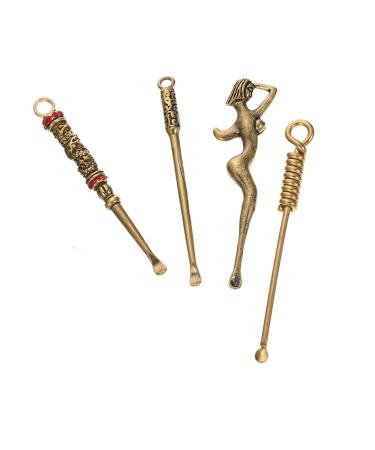 Healeved 4pcs Mini Powder Scoop Golden Medicine Spoons Shovel Earwax Removal Tools Retro Small Scoops Micro Scoops DIY Jewelry Pendant Charms
