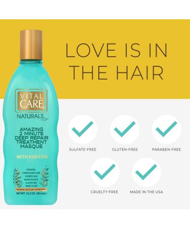 Vital Care Naturals 2-Minute Repair Hair Masque - Gentle Keratin Complex Mask for Daily Use - Hydrating & Repairing with Abyssinian, Avocado & Sunflower Seed Oil - Buy Online on GoSupps.com