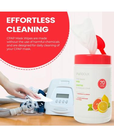 PURDOUX 100% Cotton CPAP Mask Wet Wipes with Grapefruit Lemon Scent 70 Wipes - Buy Online on GoSupps.com