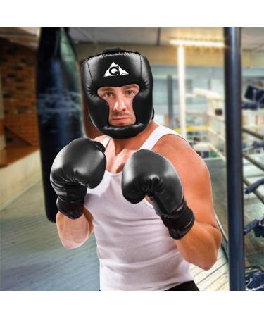 GROOFOO PU Leather Boxing Headgear for Kids and Adults - Ideal for Training, Kickboxing, MMA, Muay Thai, Sparring - Martial Arts Helmet for Karate and Taekwondo - Black (Large) - Buy Online on GoSupps.com