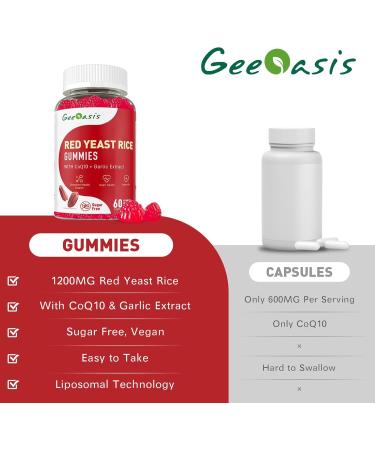 Red Yeast Rice with CoQ10 Gummies Sugar Free Red Yeast Rice Supplement with Odorless Garlic Extract Vitamin E Vitamin D3 & K2 Cholesterol Support & Heart Health Natural Mixed Berry Flavor 60 Ct - Buy Online on GoSupps.com