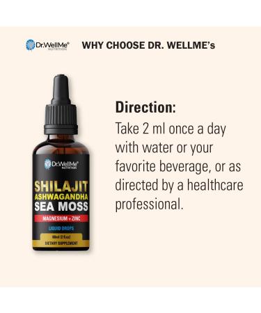 Dr.WellMe Shilajit Ashwagandha Sea Moss Safed Musli & Shatavari Liquid Drops 2 fl oz for Natural Energy Immune Boost Stress Relief Detox Joint & Muscle Health - Buy Online on GoSupps.com