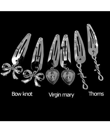 Y2K Snap Clip Set - 8 Pairs Silver Tone Metal Vintage Charms Hip Hop Jewelry Hair Accessories | 90s Style Aesthetic Gifts for Women & Girls - Buy Online on GoSupps.com