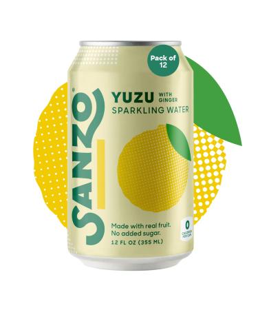 Sanzo Flavored Sparkling Water - Yuzu (Lemon) 12-Pack - Carbonated Drink Made with Real Fruit & Sugar-Free - Non-GMO, Gluten-Free & Vegan - 12 Fl Oz Cans - Pair With Ginger For Balanced Punch