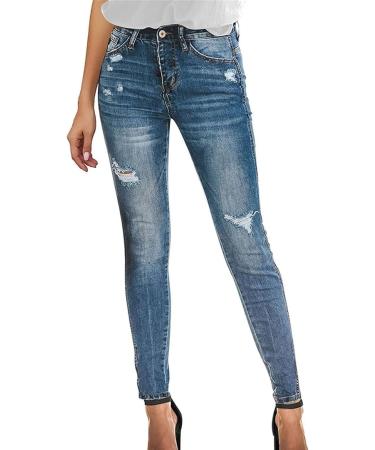 Women's Ripped Skinny Jeans Stretchy Slimming Slim Destroyed Denim Pants Distressed Boyfriends Streetwear Jean Large Light Blue - Buy Online on GoSupps.com