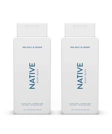 Native Body Wash Natural Body Wash for Women Men | Sulfate Free Paraben Free Dye Free with Naturally Derived Clean Ingredients Leaving Skin Soft and Hydrating Sea Salt & Cedar 18 oz - 2 Pk Sea Salt & Cedar - 2 Pk