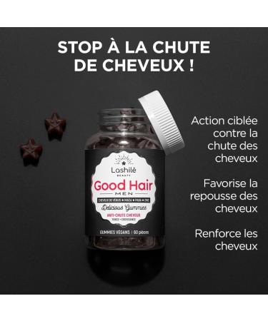 Lashil Beauty - Good Hair Men Vitamins - Food Supplements - Anti-hair loss man - Made in France - Zinc Vitamin B6 B10 Maca Paba Horsetail - 60 Gummie - Buy Online on GoSupps.com