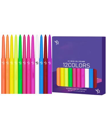 G n rique Fluorescent UV Eyeliner 12 Liquid Colors | Waterproof Eye Makeup Quick Drying High Pigmentation Kit for Festivals Concerts Clubs Halloween Shows