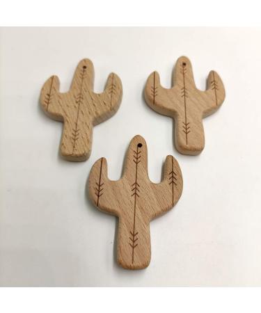 10pcs Cartoon Cactus Wood Pendant - Handmade Beech Wooden DIY Necklace Charm - Buy Online on GoSupps.com