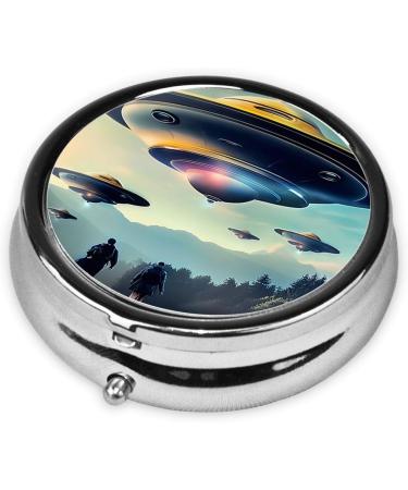 UFO Landing Portable Metal Pill Box | Round 3-Compartment Design | Ideal for Travel & Small Pills - Buy Online on GoSupps.com