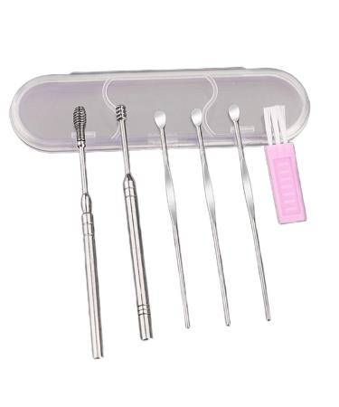 2Sets Stainless Steel Ear Wax Removal Tools Kit Hygiene Care Spiral Spring Curette Earpick Cleaning Spoons with Brush