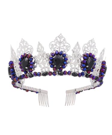 IYOU Queen Crown Headband with Combs Silver Rhinestone Hair Bands Crowns Beads Birthday Costome Halloween Wedding Hair Accessories for Women
