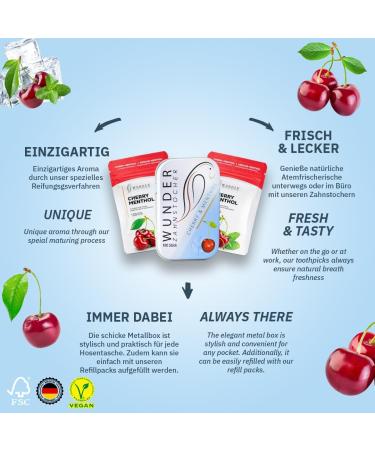 Wunder Toothpick 3-Pack | Flavored Vegan Toothpicks - Sugar-Free Cherry & Menthol - Fresh Breath & Bad Breath Solution - Eco-Friendly Plastic-Free Chewing Gum Alternative - Buy Online on GoSupps.com
