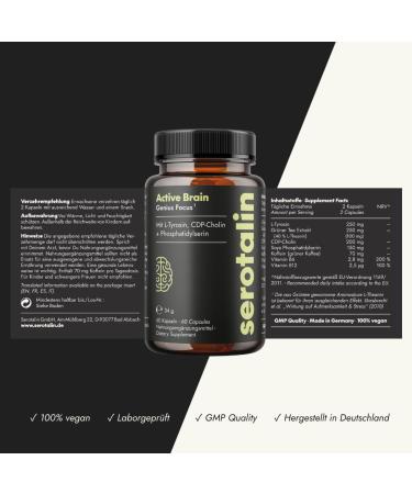 serotalin GENIUS BRAIN Capsules | Avec + CDP Choline +L-Tyrosine +Vitamine B6 + Vitamine B12 | 60 g lules v g taliennes - Buy Online on GoSupps.com