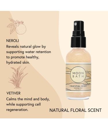 Moon Bath Celestial Body | Shimmering Hair & Body Mist w/Vetiver and Neroli Essential Waters Sparkly Gold Mica. Organic Beauty. No Synthetic Fragrance 2 oz. - Buy Online on GoSupps.com
