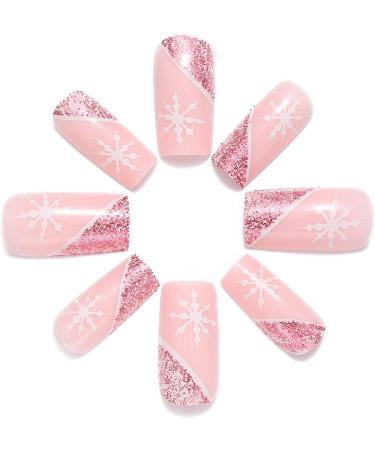 Vatocu Christmas Short Red Press on False Nails - Snowflake & Snowman Design (24pcs) - Buy Online on GoSupps.com