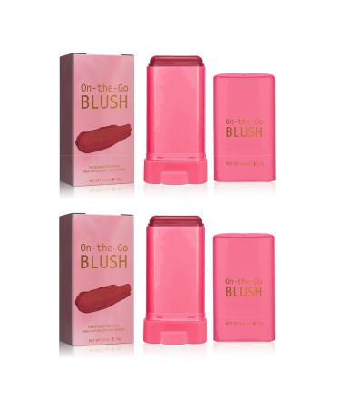 2PCS Cream Blush Stick Smooth Blush Stick Waterproof Moisturizer Stick Matte Highlighter Stick Natural Nude Makeup for Cheek Eyes Lips Red 19 g (Pack of 2) Red