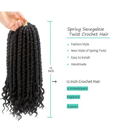 12 Inch Bomb Twist Senegalese Crochet Braids for Black Women - 8 Packs Synthetic Spring Twist Crotchet Hair - Buy Online on GoSupps.com