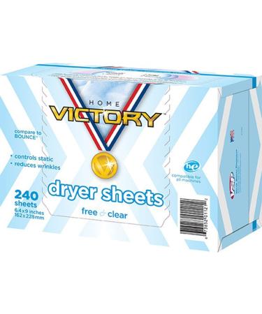 HOME VICTORY Dryer Sheets: Free & Clear Unscented Laundry Fabric Softener Sheets - Reduces Wrinkles - Controls Static - Softens Fabric (240 Count) 240 Count (Pack of 1)