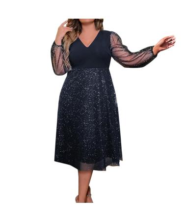 HANXIULIN Women's Evening Dress V Neck Party Dress Simple Evening Dress Outfits Ball Gown Cocktail Dress Glitter Mini Dresses Navy XL