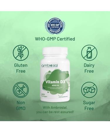 AMBROSIAL Vitamin D3 4000 IU | Healthy Bones and Teeth | Supports Immunity and Muscle Function | Gluten Free (Pack of 1-120 Softgels) 120 Count (Pack of 1) - Buy Online on GoSupps.com