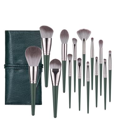14-Piece Green Makeup Brush Set for Loose Powder Highlighter Eyeshadow Foundation & Contour - Perfect for Flawless Application - Buy Online on GoSupps.com