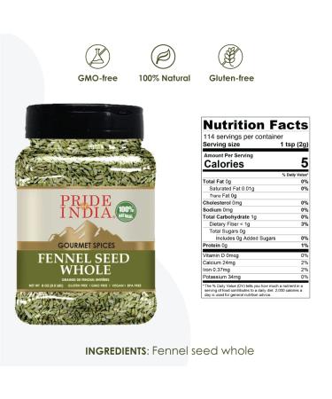 Pride of India Fennel Seed Whole - 8 oz. Medium Dual Sifter Jar | Fresh & Aromatic Gourmet Spice for Bakes, Meat & More | GMO/Gluten Free - Buy Online on GoSupps.com