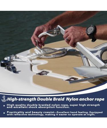 INNOCEDEAR Double Braided Nylon Anchor Rope 100FT - White Reflective, 3/8 x 100' & 1/2 x 150' - Stainless Steel Thimble, Marine Grade Boat Accessories - Buy Online on GoSupps.com