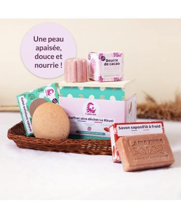 LAMAZUNA - Zero-Waste Box - The Ritual - Poplar wood box: Natural exfoliating pebble + Solid pink cocoa butter + Cold saponified soap Gentle Care - Buy Online on GoSupps.com