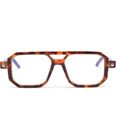 Feizedy Retro 70s 80s Flat Rectangular Glasses | Blue Light Blocking | Unisex B0062 Leopard - Buy Online on GoSupps.com