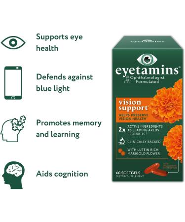 eyetamins Vision Support - 60 Capsules Ophthalmologist-Formulated - 2X Lutein and Zeaxanthin of Leading Brands - Plant-Based Natural - Vegan and Non-GMO Formula (60 Count) - Buy Online on GoSupps.com