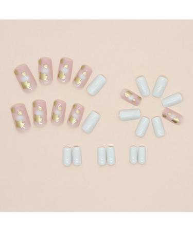 Ceboic 24Pcs Square Short French Press on Nails - Gold Glitter Removable Nude Acrylic Stick on Nails for Women and Girls - Buy Online on GoSupps.com