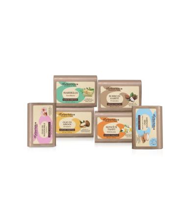 L'Herboristique Athena's | Assorted Vegetable Soaps: Almond Oil Organic Argan Oil Rice Starch Shea Butter Marseille Monoi Oil Soap Weight 100g 6 Pieces Made in Italy