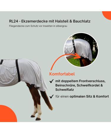 RL24 Eczema Ceiling for Horses - Insect-Proof with Neck & Abdomen Protection | Fine-Meshed Double Front Closure | Silver Gray 145cm - Buy Online on GoSupps.com