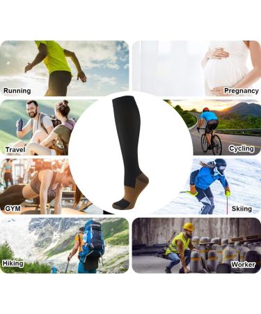 Hycoprot Compression Stockings 15-20 mmHg for Men & Women - 3 Pairs Fitness Flight Running Cycling Support Socks - Black & Yellow L-XL - Buy Online on GoSupps.com