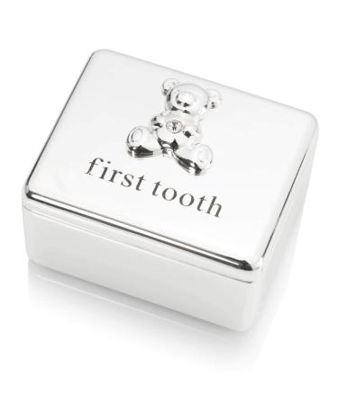 Personalised Silver Plated Teddy Bear First Tooth Box - Engraved With Your Custom Text