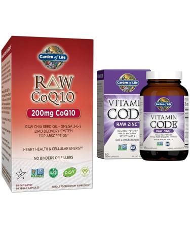 Garden of Life Vegetarian Omega 3 6 9 Supplement - Raw CoQ10 Chia Seed Oil Whole Food Nutrition & Zinc Supplements 30mg High Potency Raw Zinc and Vitamin C Multimineral Supplement