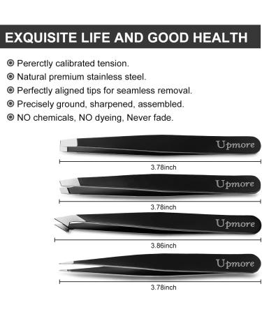 Upmore 4x Stainless Steel Tweezers Set - Black Eyebrow Scissors Straight & Sloping Pointed Tips for Precision Grooming - Buy Online on GoSupps.com